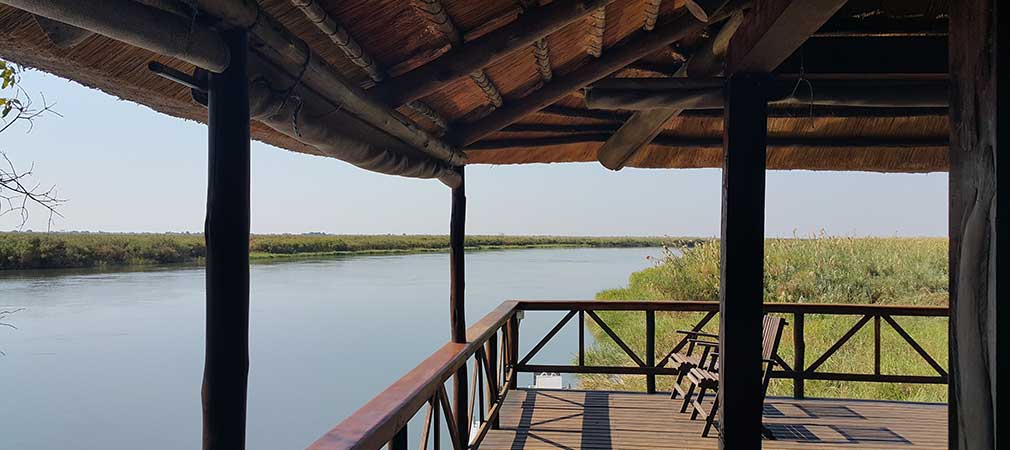Drotsky's Cabins lounge overlooking the Okavango River